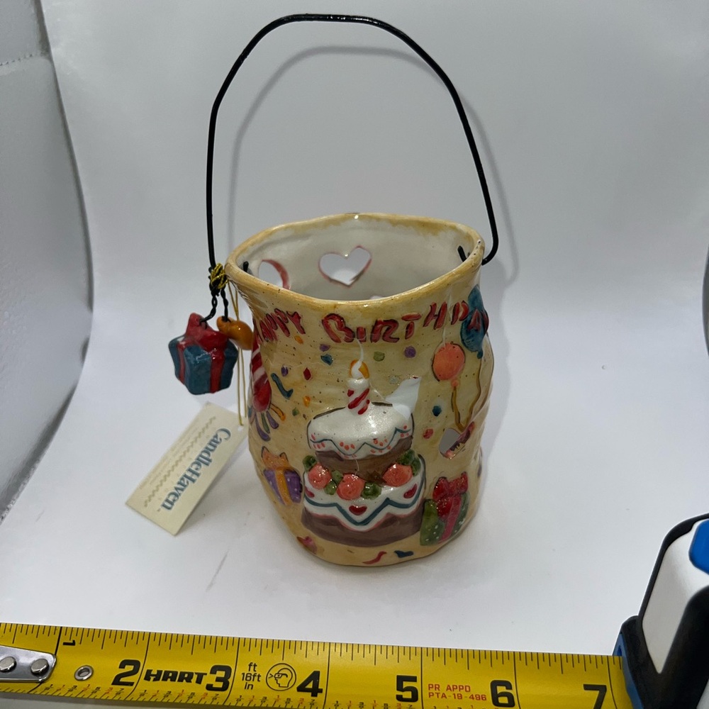 CandleHaven Collection ceramic votive candle holder “Happy Birthday”